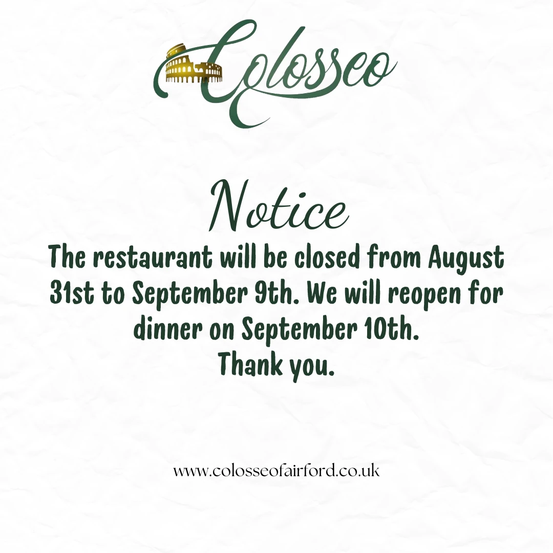 Closed for holidays from August 31 to September 9. Reopening for dinner on September 10.